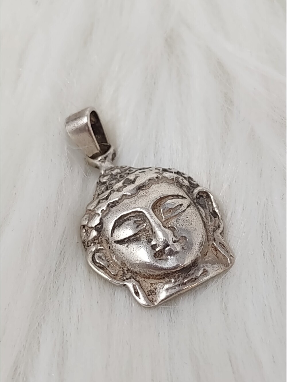 Sterling Silver Buddha Head Pendant 925 Meditation 5.1g